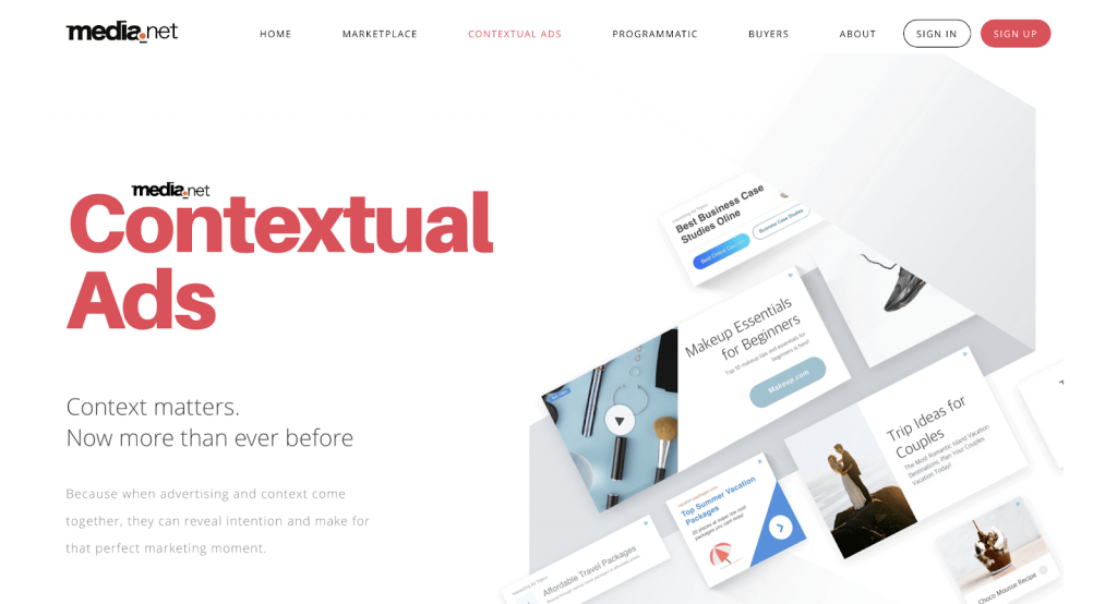 media.net screenshot Screenshot of Media.net home page for publishers